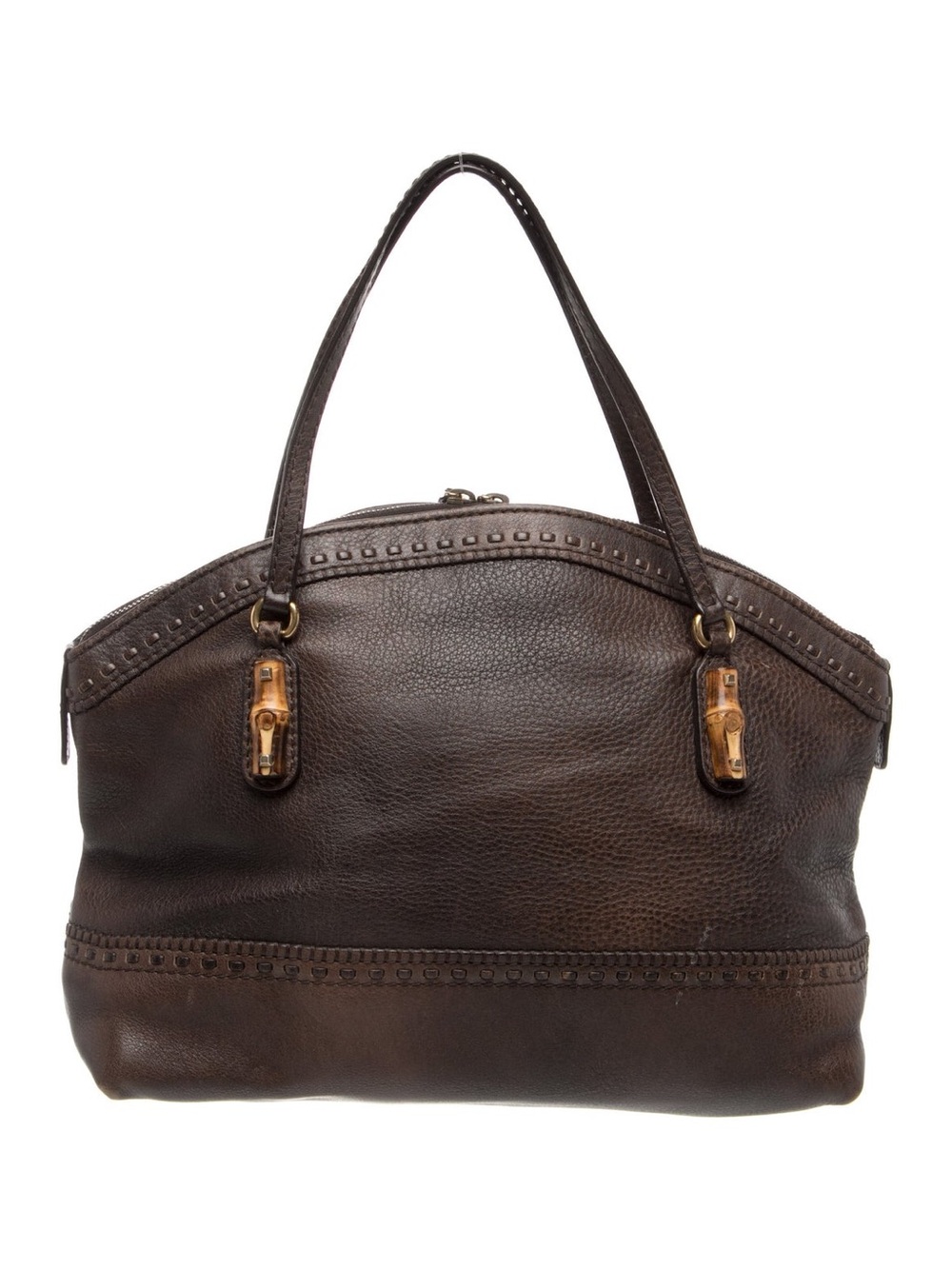 $1600 Gucci Bamboo Laidback Crafty Medium Bag in brown grained leather Authentic - Picture 2 of 10